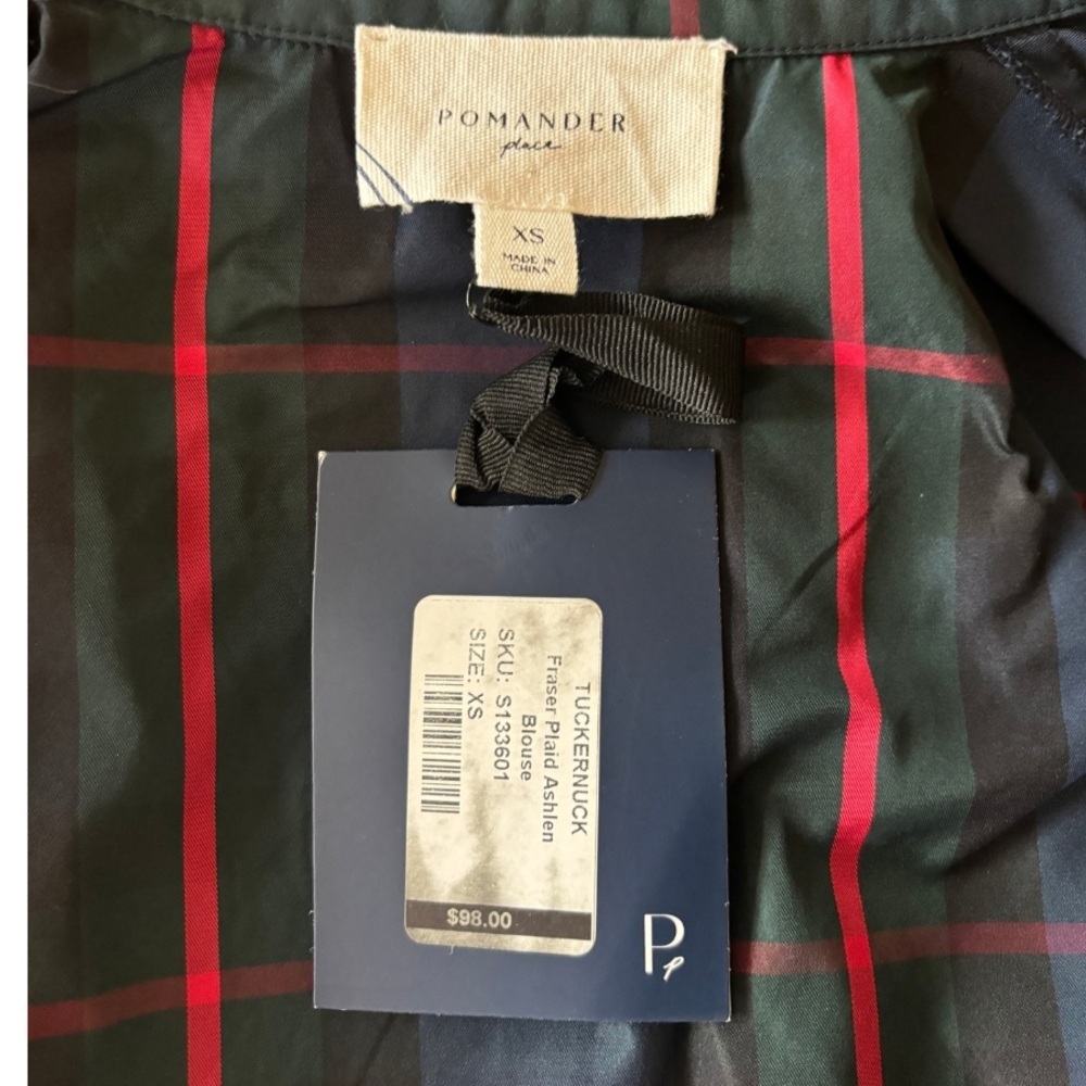 NWT Tuckernut Pomander Place Fraser Plaid Ashlen Top Peplum Blouse XS - Picture 3 of 7